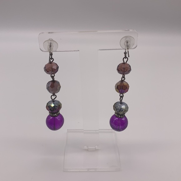 Purple Glass Bead Dangle Earrings - Picture 4 of 6